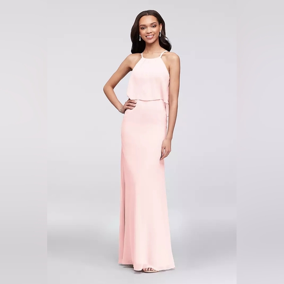NWT David's Bridal Celebrate Elegant Petal Pink Halter Maxi Dress Size 16 - Picture 1 of 14